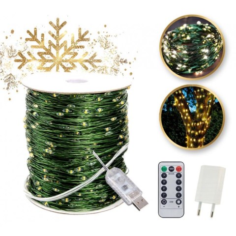 Zewnętrzne/ wewnętrzne lampki choinkowe drucik 1000 LED 100m, ciepłe białe LAMP35CB