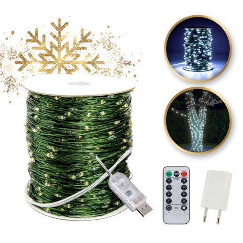 Zewnętrzne/ wewnętrzne lampki choinkowe drucik 500 LED 50m, zimne białe LAMP36B