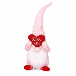 Krasnal Skrzat, Figurka, Walentynkowy Siedzący Różowy z Sercem KISS ME KSN59