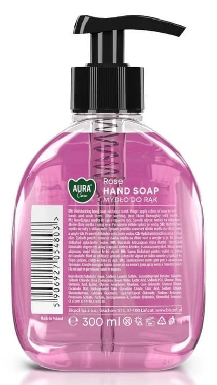 AURA Care Mydło Do Rąk Nawilżające Róża 300 ml Z Dozownikiem AHS-001-001