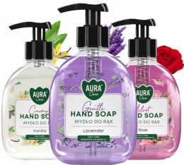 Zestaw 3x300 ml AURA Care Mydło Do Rąk Z Dozownikiem Lawenda Róża Wanilia