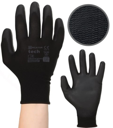 Rękawice Robocze MERCATOR Tech Black+Black PU - 120 Par (9 - L)