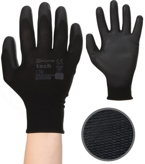 Rękawice Robocze MERCATOR Tech Black+Black PU - 120 Par (9 - L)