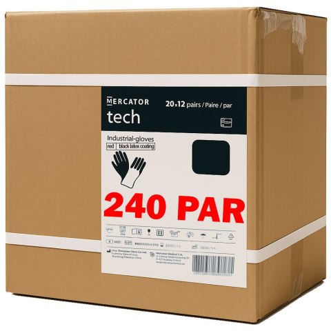 Rękawice Robocze MERCATOR Tech Red+Black Latex - 240 Par (10 - XL)