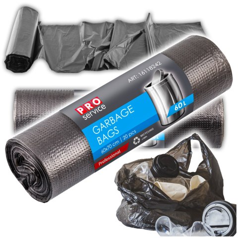 Worki Na Śmieci PRO 60x70 Czarne HD 60L 20 szt.