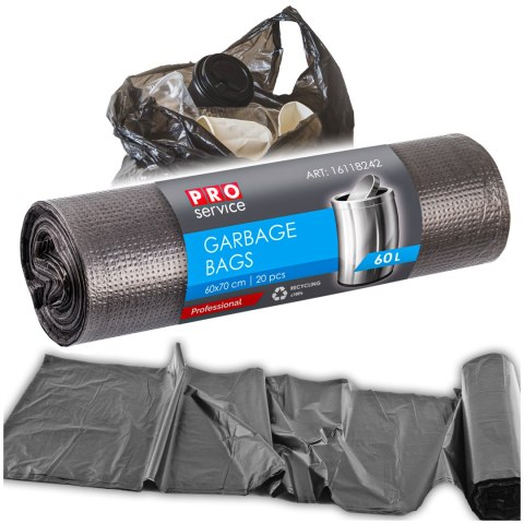 Worki Na Śmieci PRO 60x70 Czarne HD 60L 20 szt.