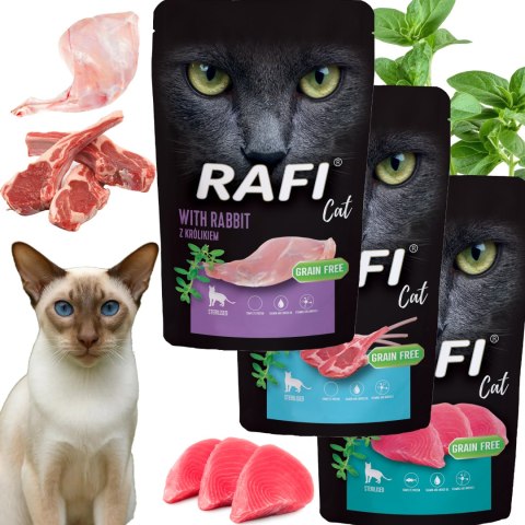 Zestaw RAFI Karma Mokra Pasztet Dla Kotów Sterylizowanych MIX Smaków 100g x 3 szt.
