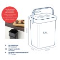 Kosz na odpady organiczne, tworzywo sztuczne, 2,3 l, 15,5 x 12 x 20,5 cm
