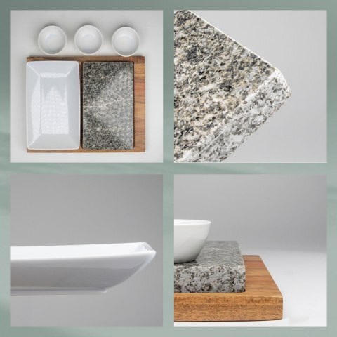 Zestaw do serwowania z kamieniem, granit/ceramika/drewno akacji, 29 x 23 x 4,5 cm