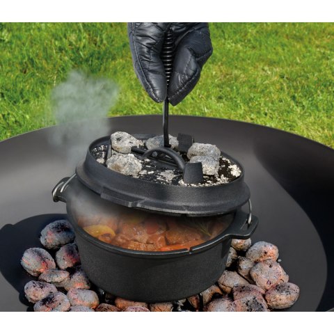 Garnek żeliwny, z akcesoriami do używania na grillu i nad ogniskiem, 5,5 l, śred. 30 x 13,5 cm