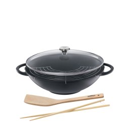 Wok żeliwny z rusztem, śred. 36, czarny