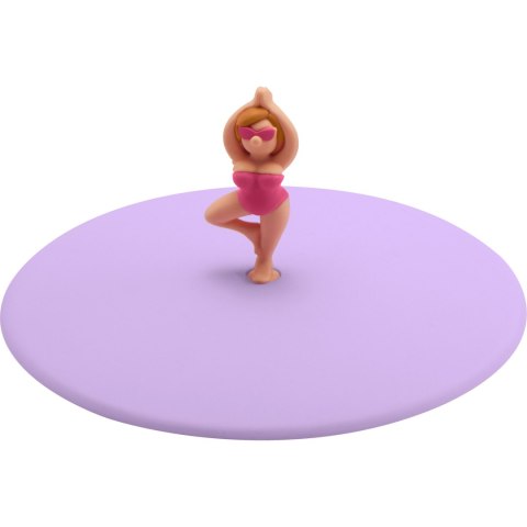 Pokrywka silikonowa z plażowiczem, yoga, śred. 10,5 cm, fioletowa