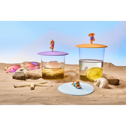Pokrywka silikonowa z plażowiczem, yoga, śred. 10,5 cm, fioletowa