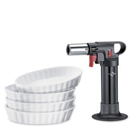 Zestaw do creme brulee, 5 el., palnik + 4 porcelanowe miseczki