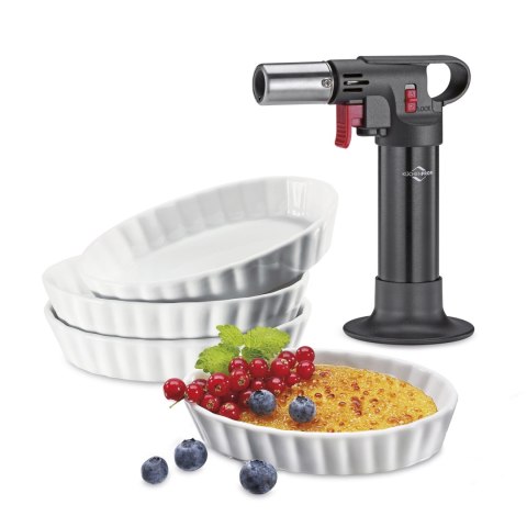 Zestaw do creme brulee, 5 el., palnik + 4 porcelanowe miseczki