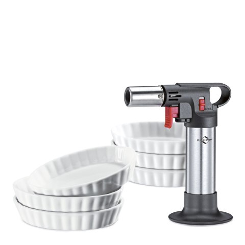 Zestaw do creme brulee, 7 el., palnik + 6 porcelanowych miseczek