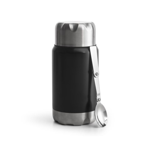 Termos obiadowy ze składaną łyżką Mark, stal nierdzewna/miedź, 0,6 l, śred. 9 x 20 cm, czarny
