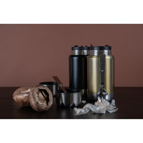 Termos obiadowy ze składaną łyżką Mark, stal nierdzewna/miedź, 0,6 l, śred. 9 x 20 cm, czarny