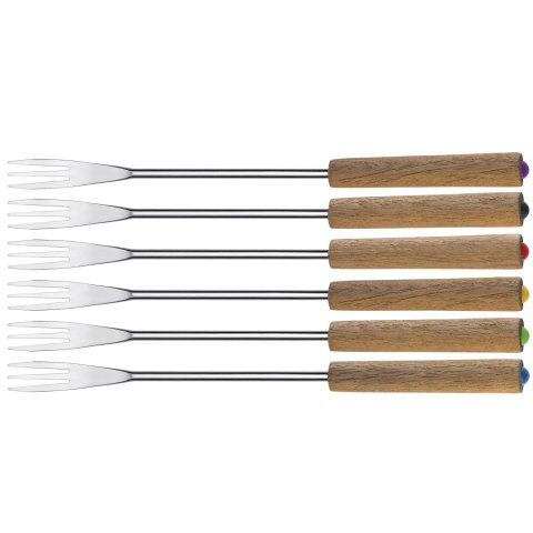 Widelczyki do fondue, stal nierdzewna/drewno bukowe, 25,5 cm, 6 szt.