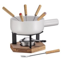 Zestaw do fondue, dla 6 os., 8 el., ceramika/metal/drewno dębowe, 1,8 l, śred. 20 cm, biały