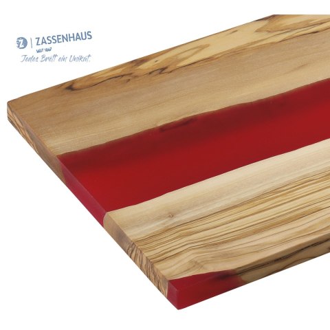 Deska do serwowania, drewno oliwne/żywica epoksydowa, 45 x 22 cm, czerwona