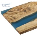 Deska do serwowania, drewno oliwne/żywica epoksydowa, 45 x 22 cm, niebieska