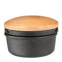 Żeliwny moździerz z bukową pokrywą, śred. 11 x 7 cm, 1,5 kg