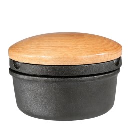 Żeliwny moździerz z bukową pokrywą, śred. 11 x 7 cm, 1,5 kg