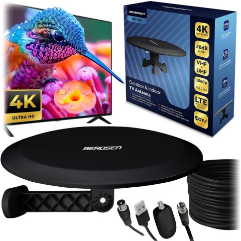 Antena wewnętrzna zewnętrzna TV ultra HD 4K Berdsen BD-955 czarna