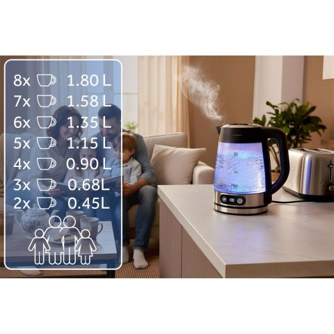 Czajnik elektryczny szklany z regulacją temperatury 1,8l 2200W Berdsen BD-715