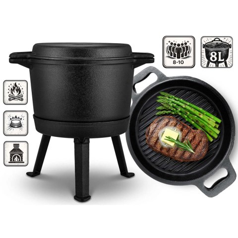 Kociołek żeliwny demontowany 8l garnek + patelnia grill BD-480 348000