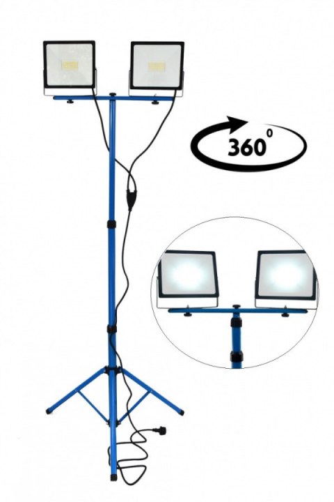 Ledowa Lampa z białym światłem na statywie Naświetlacz na budowe 2x50W