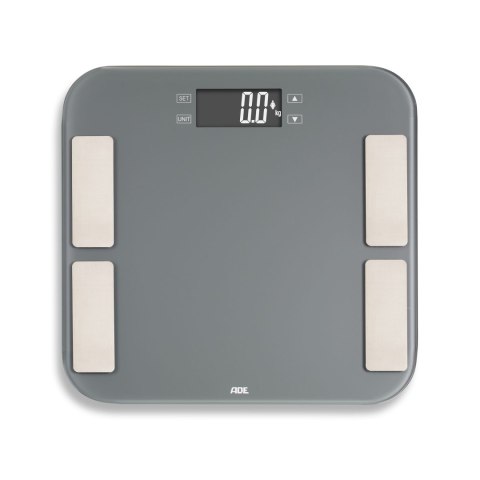 Waga łazienkowa z analizą masy ciała, do 180 kg, 33 x 33 cm, szara
