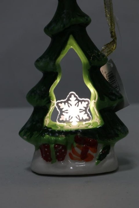 Ceramiczna Choinka Świąteczna z Podświetlaną Śnieżynką LED 15 cm