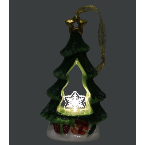 Ceramiczna Choinka Świąteczna z Podświetlaną Śnieżynką LED 15 cm