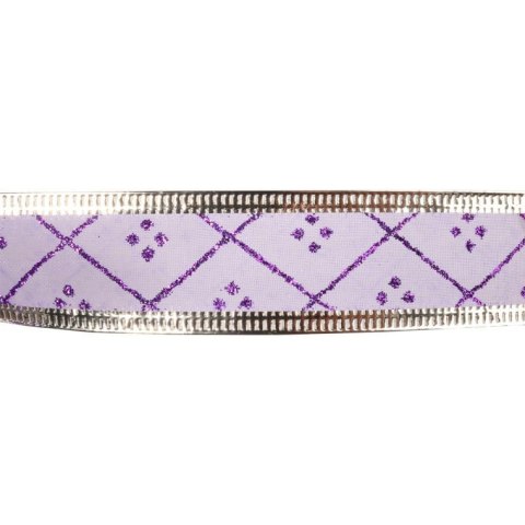Wstążka świąteczna do formowania fioletowa ze srebrnym obrzeżem 3cm x 2,7m