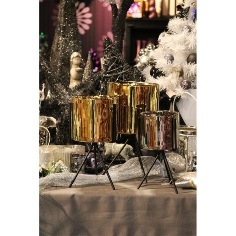 Złota Ceramiczna Osłonka na Metalowym Trójnogu 30x16cm
