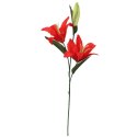 Czerwona Sztuczna Gałązka z Dwoma Liliami i Pąkiem - 75 cm