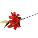 Czerwona Sztuczna Gałązka z Dwoma Liliami i Pąkiem - 75 cm