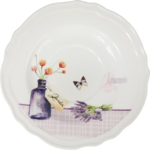 Komplet ceramiczny filiżanka z talerzykiem z kwiatami w wazonie w prezentowym kartoniku