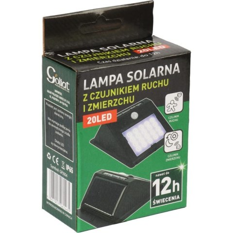 Lampa Solarna LED z Czujnikiem Ruchu i Zmierzchu, Zasilana Energia Słoneczną, Montażowy Panel Światła Zewnętrznego Białego Zimne