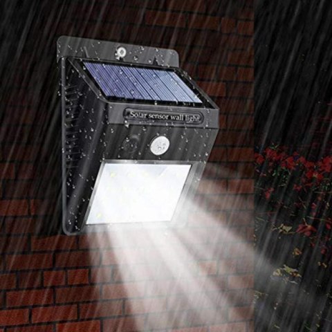 Lampa Solarna LED z Czujnikiem Ruchu i Zmierzchu, Zasilana Energia Słoneczną, Montażowy Panel Światła Zewnętrznego Białego Zimne