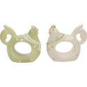 Biały Ceramiczny Serwetnik Wielkanocny w Kształcie Kury z Zielonymi Kropkami 8,5 cm