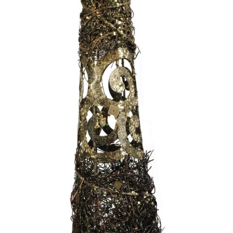 Choinka Stożkowa z Rattanu i Metalu 80cm - Brązowo-Złota Dekoracja Świąteczna