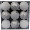 Zestaw 9 Mrożonych Bombek Plastikowych z Brokatowym Dekorem, Kolor Pudrowy Róż, 6 cm