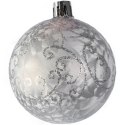 Zestaw 9 Mrożonych Bombek Plastikowych z Brokatowym Dekorem, Kolor Pudrowy Róż, 6 cm