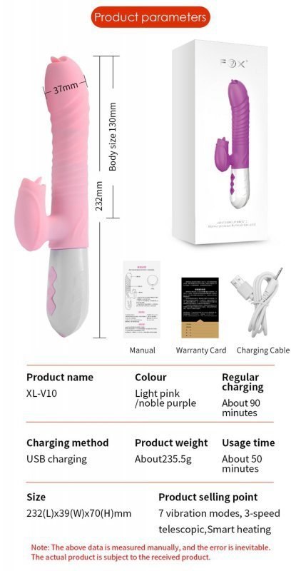 Wibrator-Silicone Vibrator USB 7 Function and Thrusting Function / Heating, pink