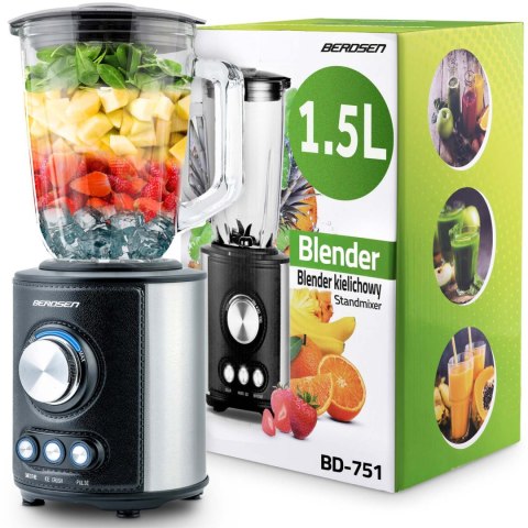 Blender kielichowy szklany do smoothie koktajli kruszy lód 1,5L 800W BD-751 Berdsen czarny
