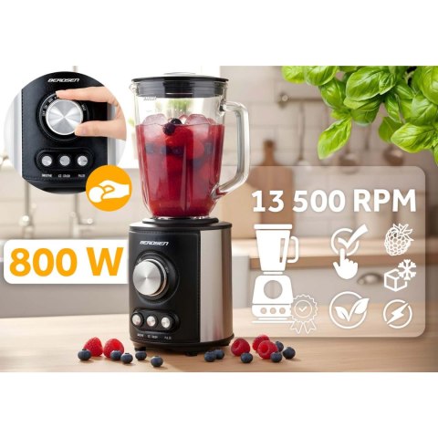 Blender kielichowy szklany do smoothie koktajli kruszy lód 1,5L 800W BD-751 Berdsen czarny