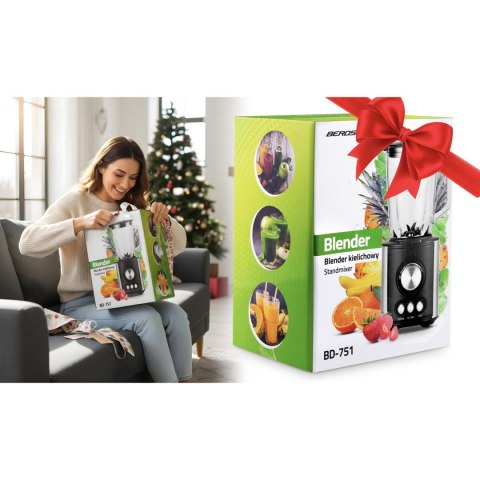 Blender kielichowy szklany do smoothie koktajli kruszy lód 1,5L 800W BD-751 Berdsen czarny